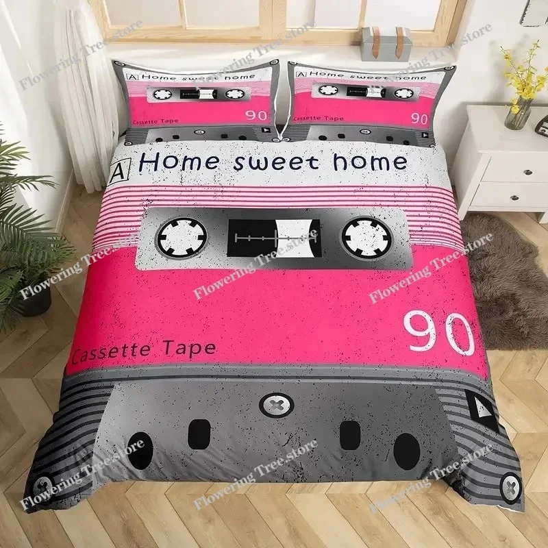 

Record King Full Duvet Cover Vintage Disc Print Bedding Set CD Musical Pattern Comforter Cover Movie Theme Polyester Quilt Cover