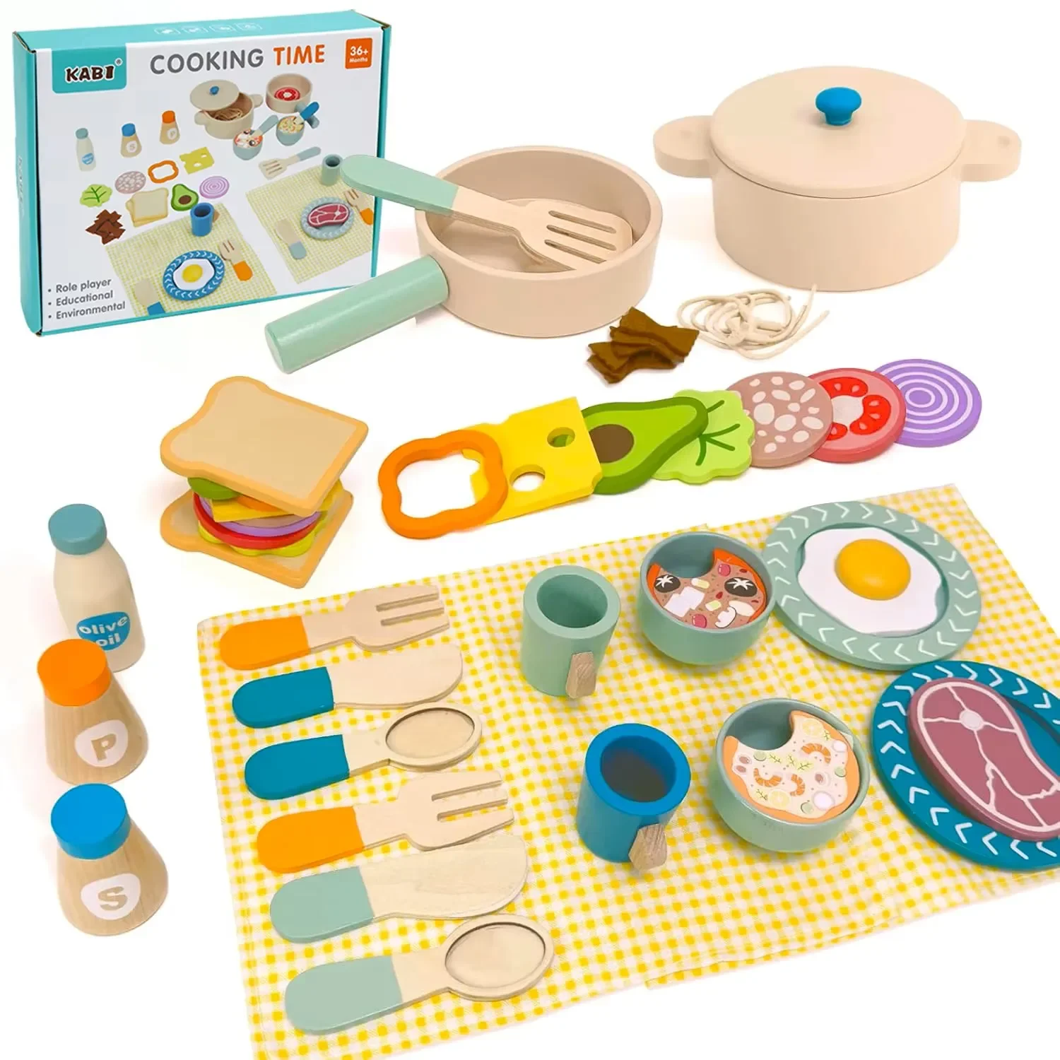 Cucina in legno per bambini Giochi di finzione Set Piatti di simulazione Montessori Piatti Accessori Set da gioco da cucina Giocattolo per bambini dai 3 anni in su