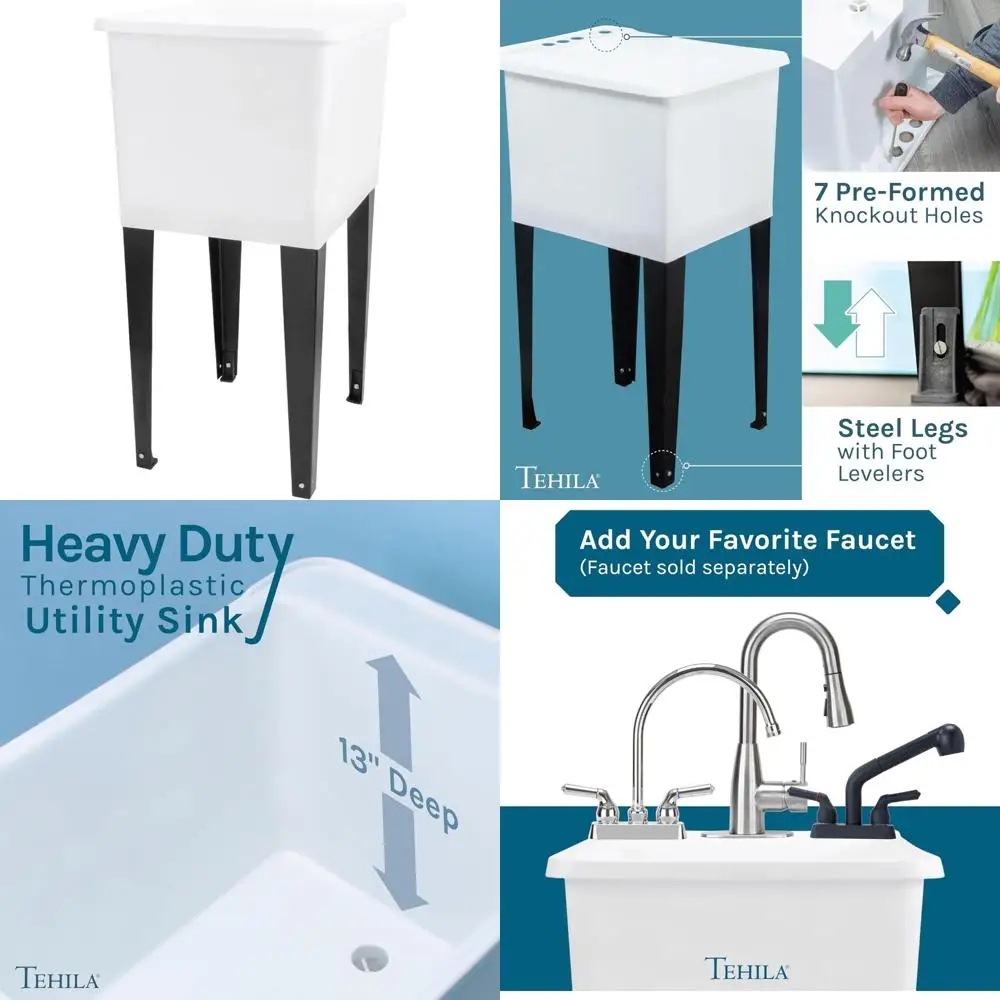 

Space-Saving Freestanding Laundry Tub with Black Metal Legs, P-Trap Included, for Efficient Home Cleaning