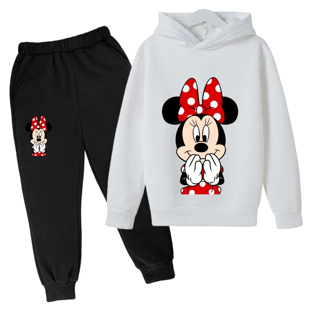 Disney Classic Mickey and Minnie Creative Print 3-14 Years Old Girls Suit Street Fashion Sweater + Pants Two-piece Harajuku Girl