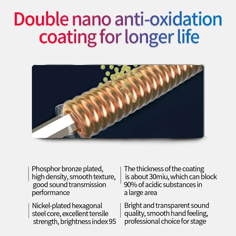 Orphee Akustikgitarrensaiten Fire Lock Serie Nano Double-Coated Anti Rust High Level Gitarrensaiten Gitarrenzubehör Teile