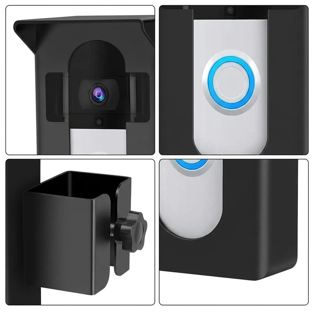 Rain Hood Equipped Metal Mount for Ring Video Doorbell Optimized for Door Edge Attachment No Drill Setup 16.5x4x7cm