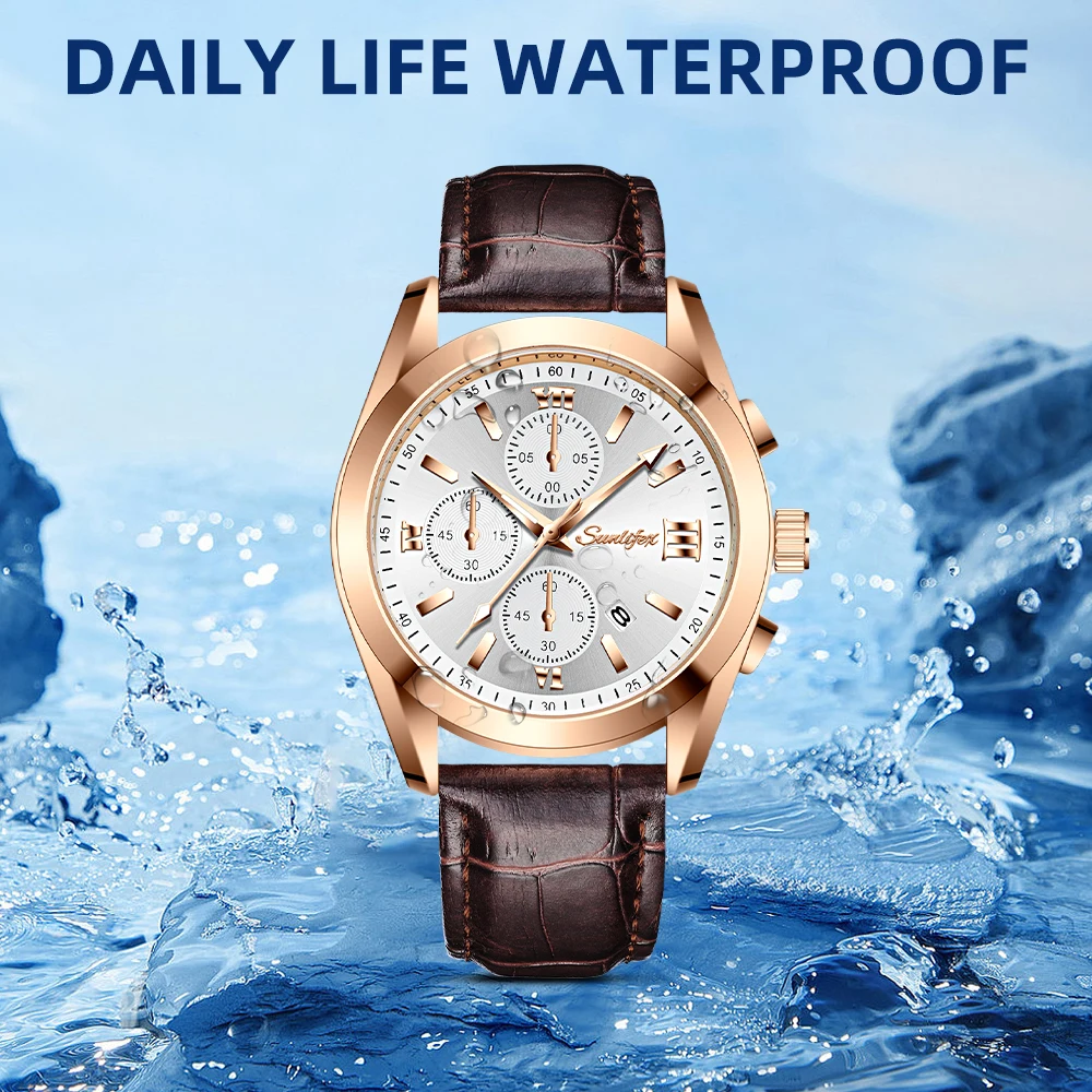 Sunlifex Men's Watch Fashion Business Calendar Waterproof Leather Strap Watch