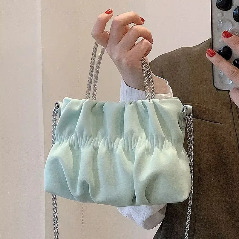 

Summer New Diamond Handbag Shoulder Bag Women's Pleated Handbag Diagonal Bag Small Fresh and Versatile Cloud Chain Bag