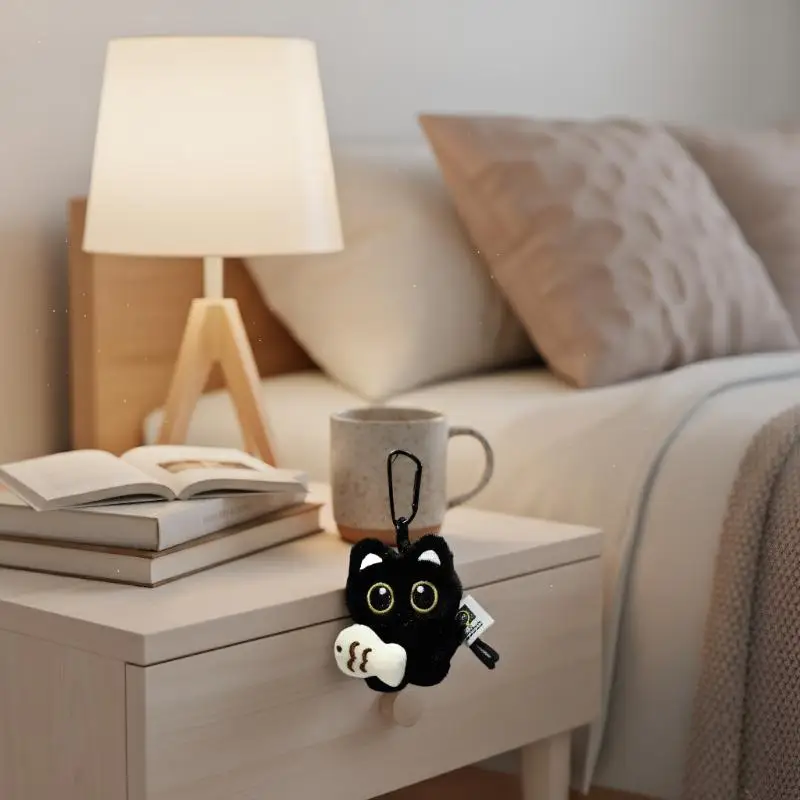 플러시 블랙 고양이 열쇠고리, 작은 부드러운 장난감 고양이 인형 펜던트, 가방 배낭 장식, 소년 소녀를 위한 사랑스러운 생일 선물