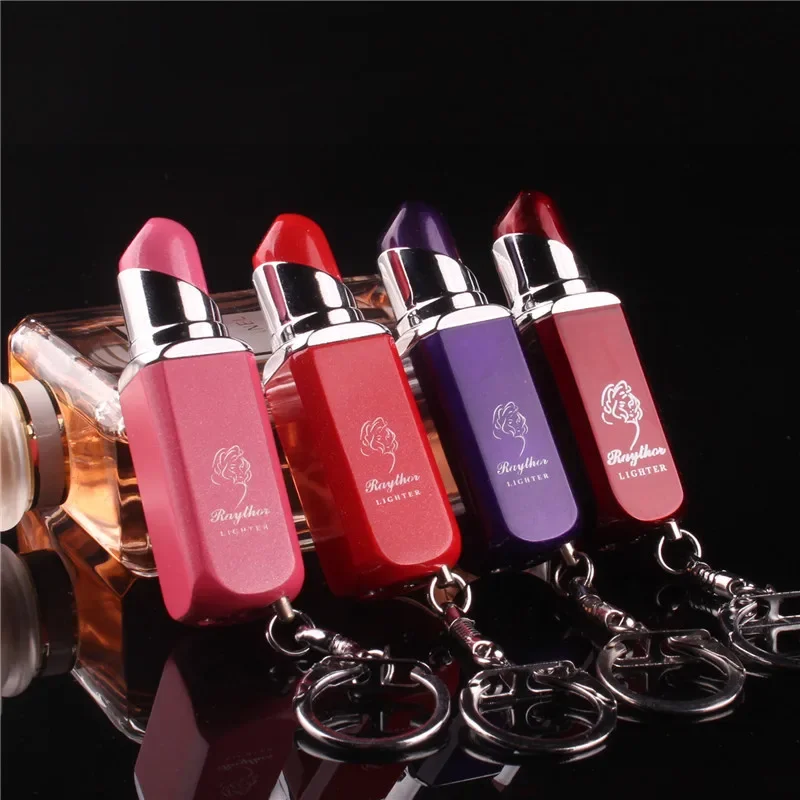 Metal Pendant Lipstick Inflatable Lighter Portable Mini Butane Gas Keychain Lighter Cigarette Accessories Women\'s Gift