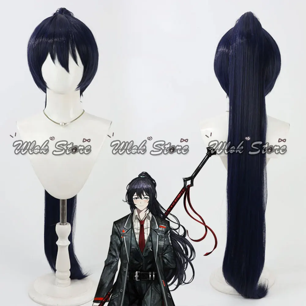 Anime jogo limbus empresa hong lu peruca cosplay azul escuro longo rabo de cavalo feminino festa de halloween role play adereços perucas sintéticas