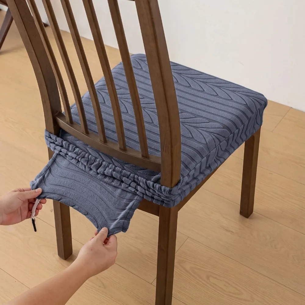 Stretchable Non-Slip Jacquard Chair Slipcover Anti-dirty Soft Chair Cushion Cover Elastic Solid Color Seat Protector Dining Room