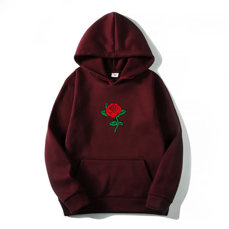 2024 New Flower Rose Print Hoodies for Men and Women Loose Casual Sweatshirt Long Sleeve Japanese Style Autumn Winter XS-3XL