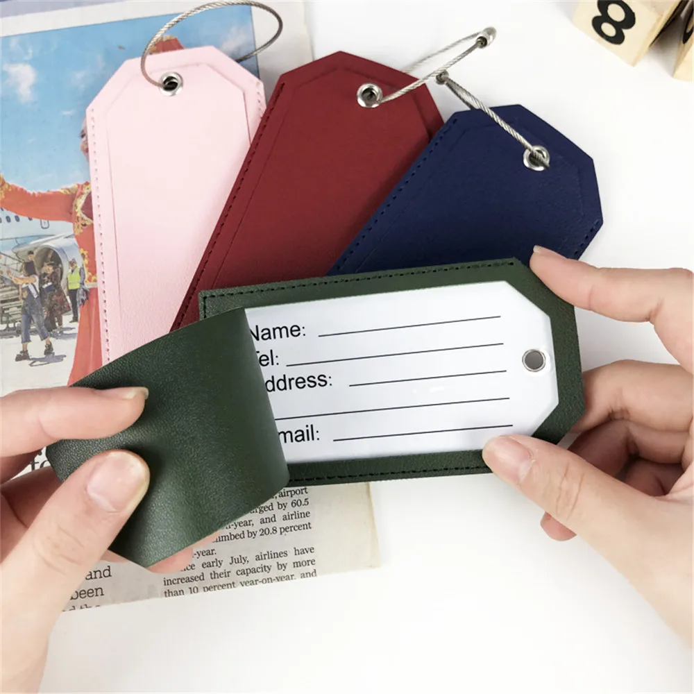 Fashion Colorful Baggage Name Tags Suitcase Label Holder PU Leather ID Address Tag Pendant Handbag Holder Travel Accessories