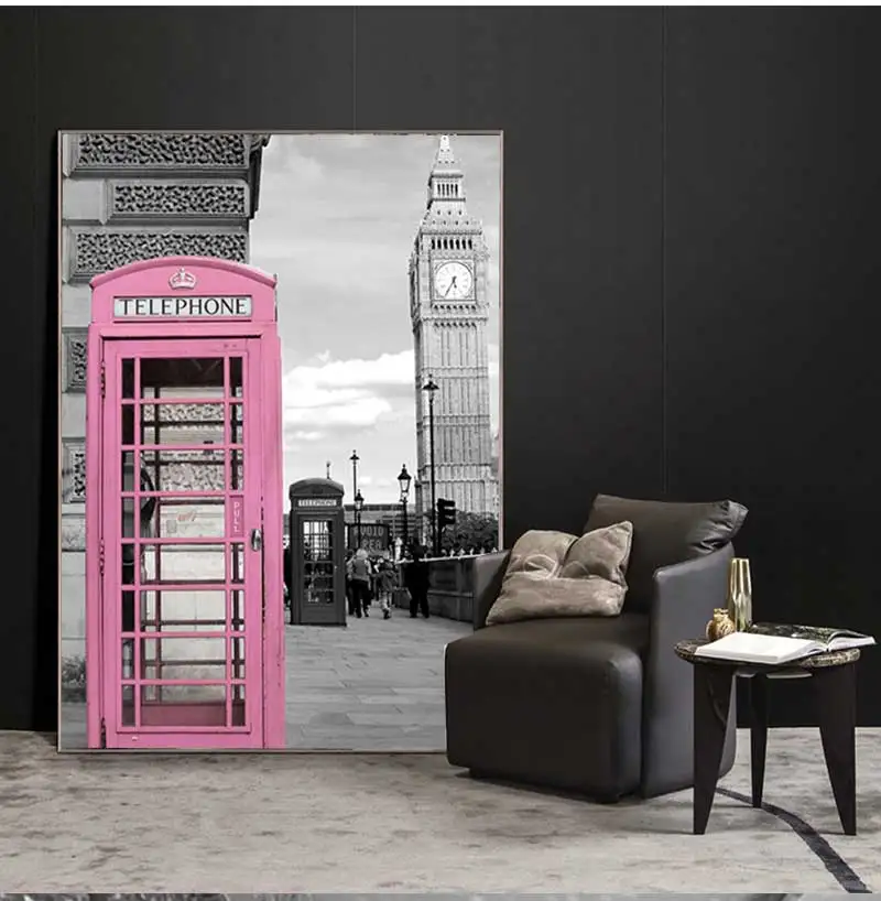 لوحة قماشية اسكندنافية لتزيين الغرف ، ملصقات ومطبوعات ، باريس ، زهرة ، فرنسا ، مدينة ، مبنى ، قلعة ، وردي وأسود