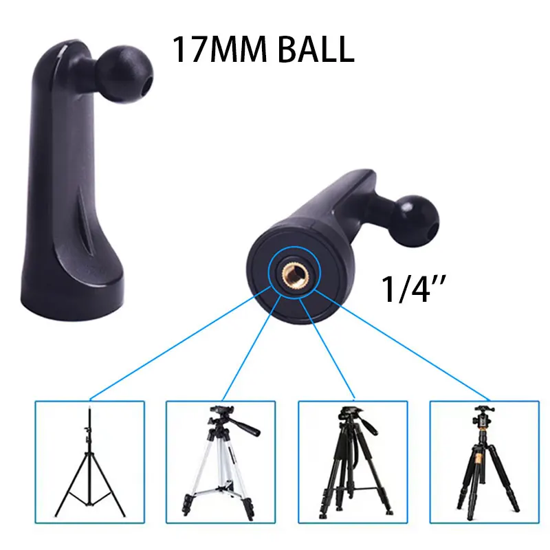 Soporte giratorio para teléfono móvil, Clip de montaje en trípode, abrazadera de 17MM, adaptador de cabeza esférica, conector para teléfono móvil y tableta