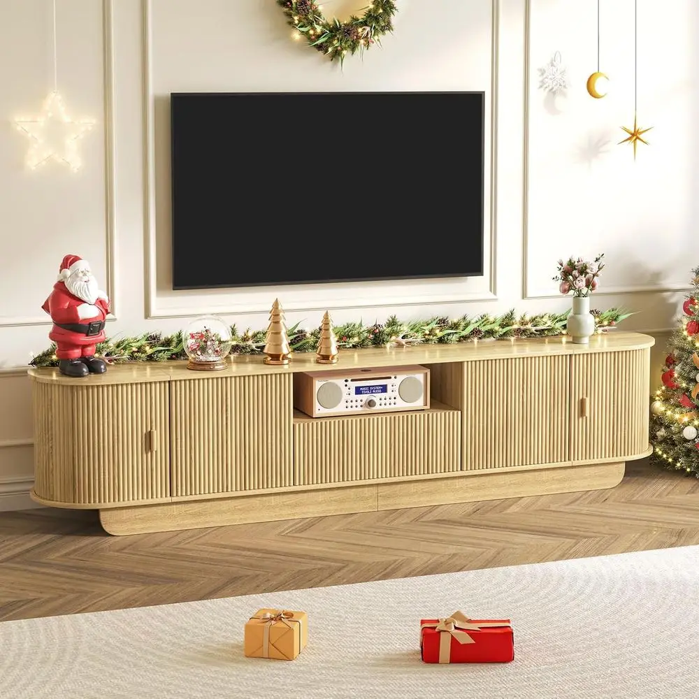 

Современная подставка под телевизор 86.61 для экранов 55-85, большой развлекательный центр для хранения вещей с раздвижными дверцами, натуральная отделка