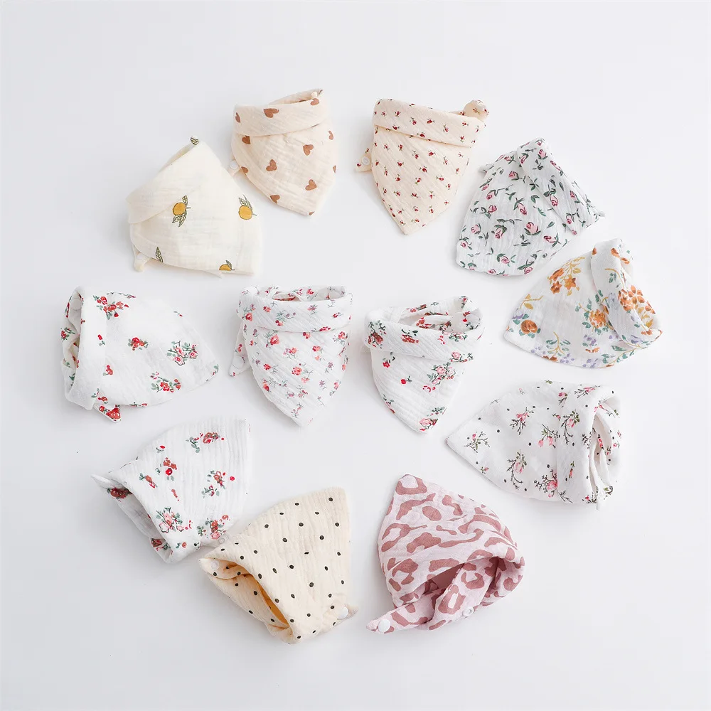 Baby Muslin Bibs Triangle Soft Cotton Print Flower Burp Cloth Saliva Towel Apron Bandana Scarf for Boys Girls Feeding Drool Bib