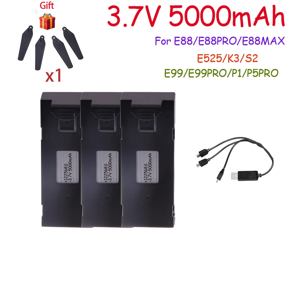 Akumulator 3,7 V 5000 mAh do drona RC E88 E88PRO E99 K3 Ls-E525 E525 PRO Mini Uav Akumulator do drona Specjalne części do zdalnie sterowanego pilota