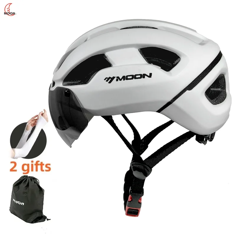 MOON Bike Helmet for Adult with Detachable Goggles and USB Rechargeable LED Back Light Lightweight Mountain Road Bicycle Helmet