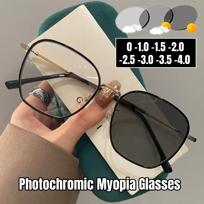 

Fashion Photochromic Myopia Glasses Men Women Blue Light Blocking Eyeglasses UV Shades Sunglasses Diopter Eyewear -1.0 -1.5 -2.5