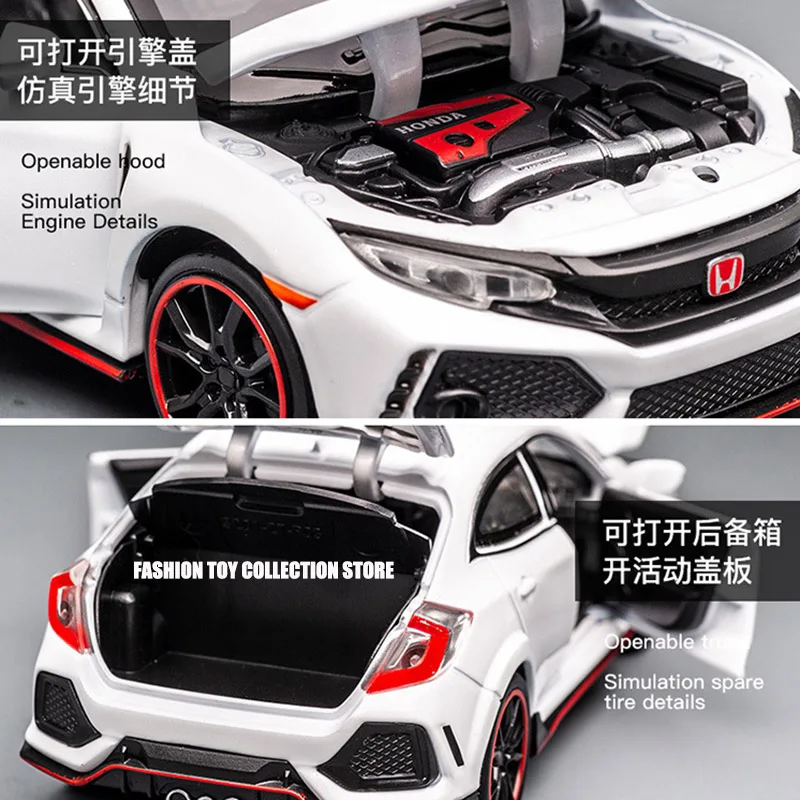 1: 32 CIVIC TYPE R Fast&Furious Alloy Car Model Diecasts Toy With Sound and Light Vehicles Decoration Toys For Kids Gift