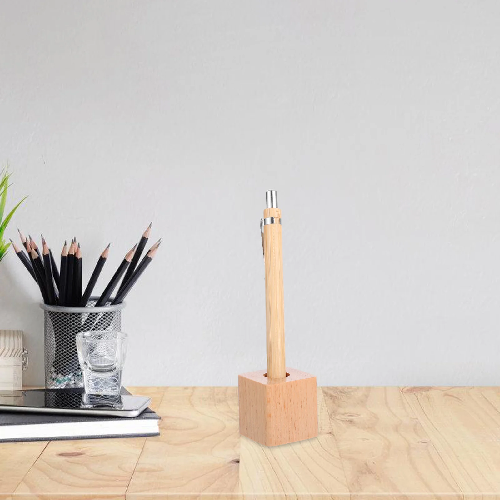 حامل قلم واحد منظم سطح المكتب الخشبي ديكور المكتب الجمالي حامل قلم تصميم بسيط للمدرسة للاستخدام المنزلي ملحقات المكتب #2