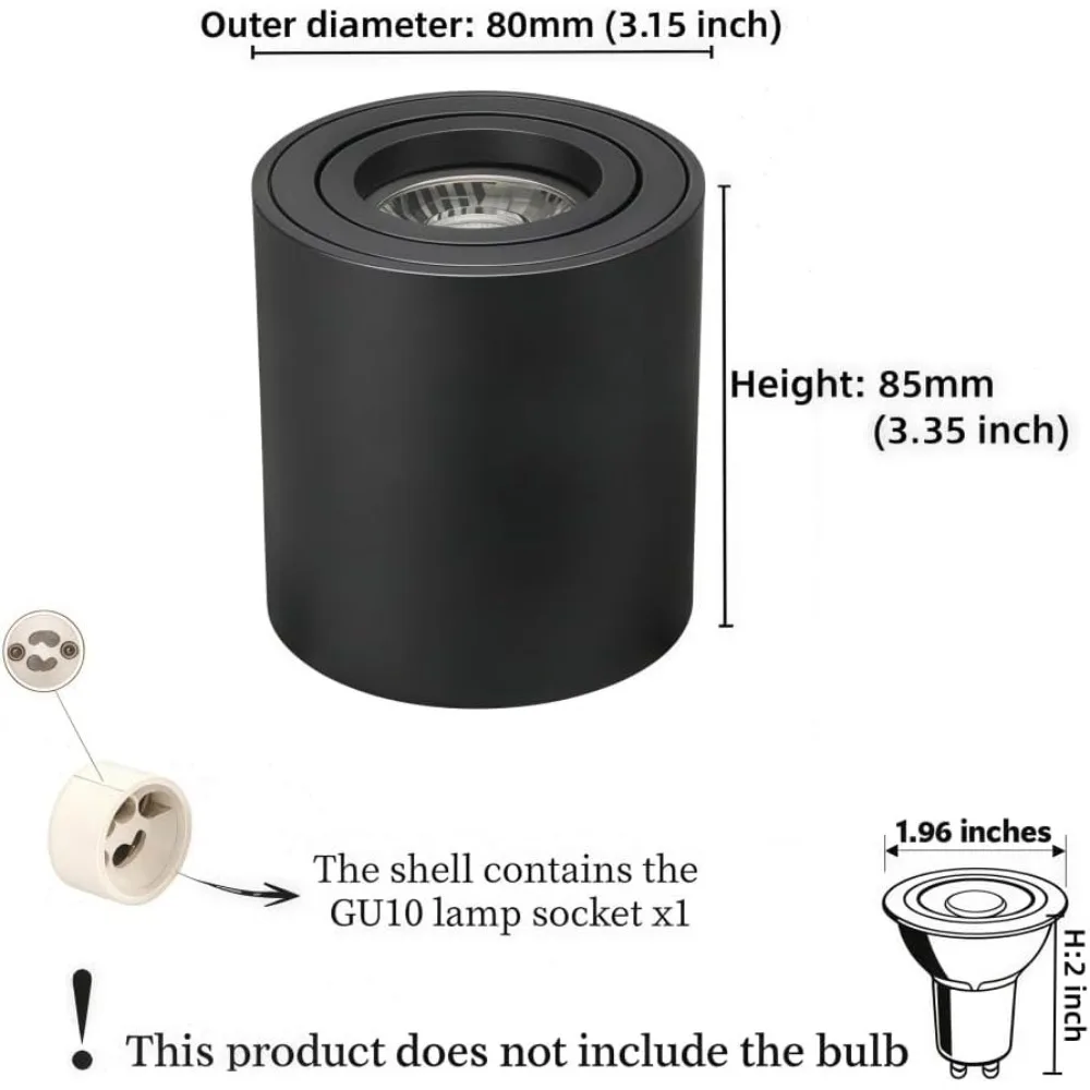 JOYINLED GU10 Surface Mounted Spotlight, Adjustable Ceiling Light Fixture, Swivel Downlight with GU10 Socket, Aluminum Spot Lamp