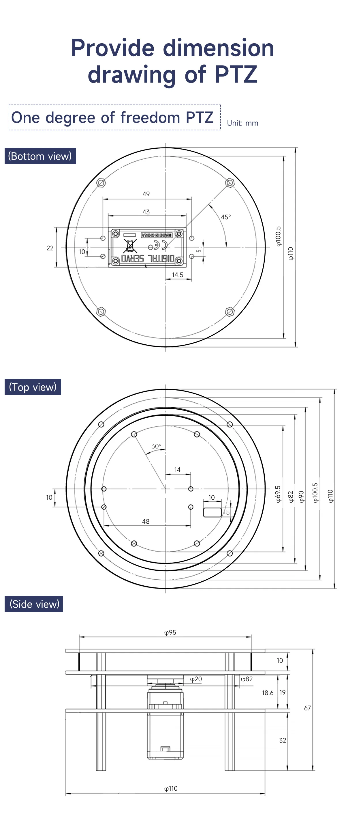 Yahboom 2DOF Elektrische Plattform Aluminium Legierung mit 20KG/25KG Metall Servo Industrielle Gradedeep Nut Kugellager für roboter Auto – Detail 9
