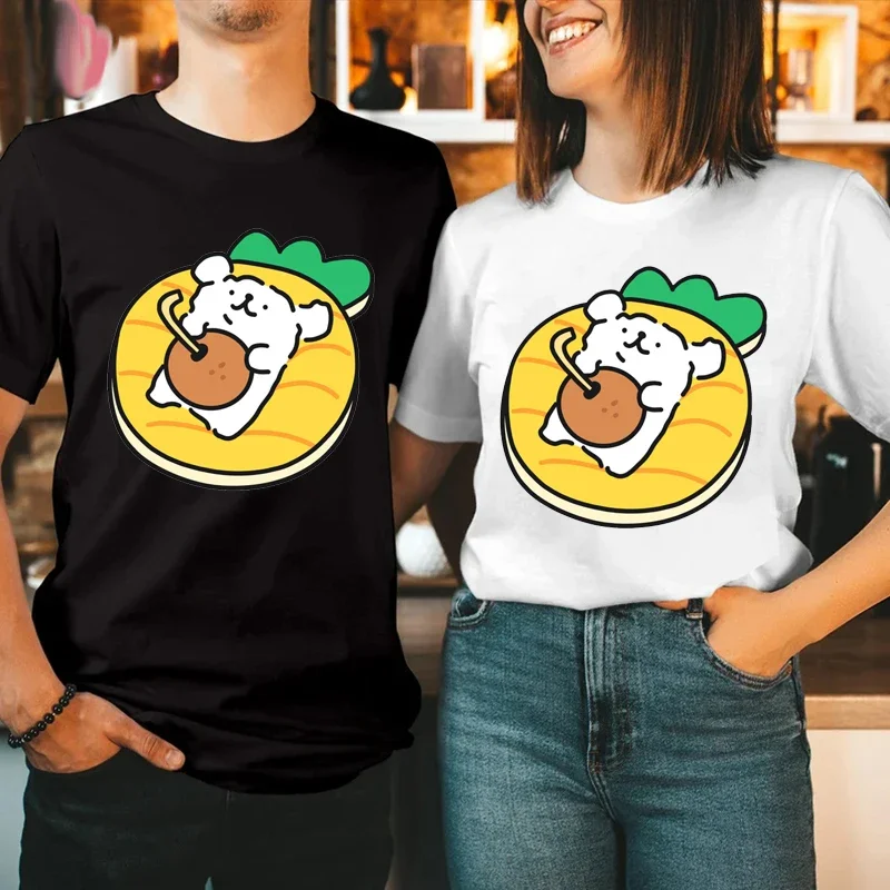 Cute Style Maltese Dog Cartoon Line Puppy Graphic Printed Couple Clothes Cotton Streetwear Man T Shirt Birthday Gift Women Tees