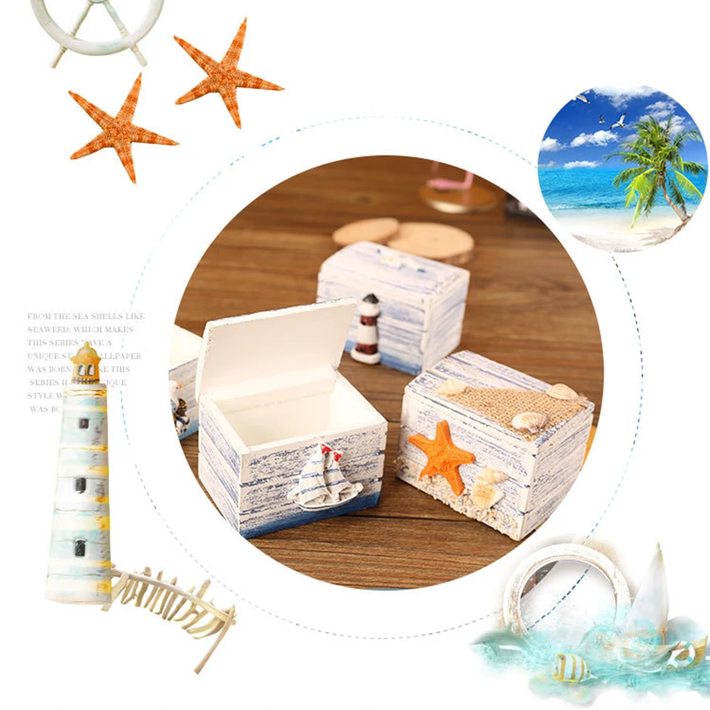 

2 pcs Wooden Jewelry Box Storage Organizer Sea Star Pattern Gift Box Desktop Decoration Case For Bracelets Necklaces Earrings