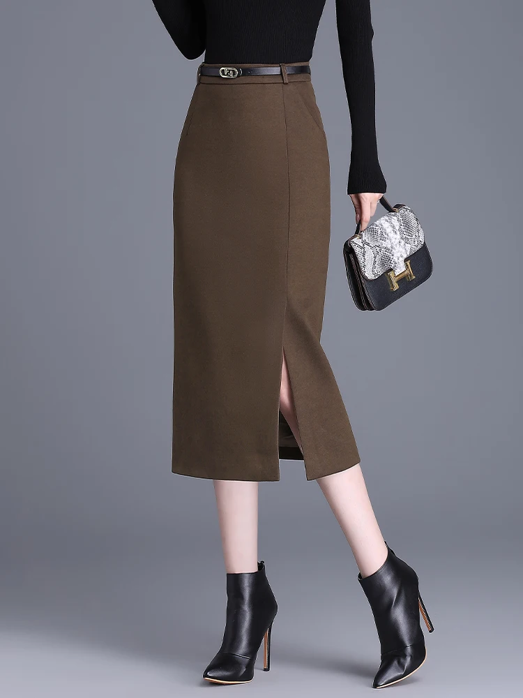

High Waist Asymmetrical Knit Skirt Women's Autumn Winter New Style Elegant Side Slit Midi Bodycon Skirt Korean Style Commute