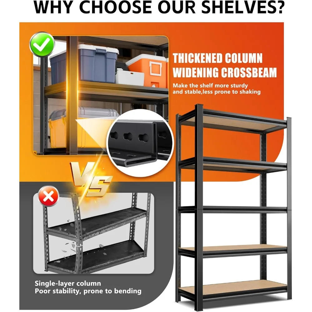أرفف تخزين معدنية قابلة للتعديل من 5 طبقات شديدة التحمل للمنزل، وحدة رفوف جراج واسعة 45.6، سعة قوية 2500 رطل #4