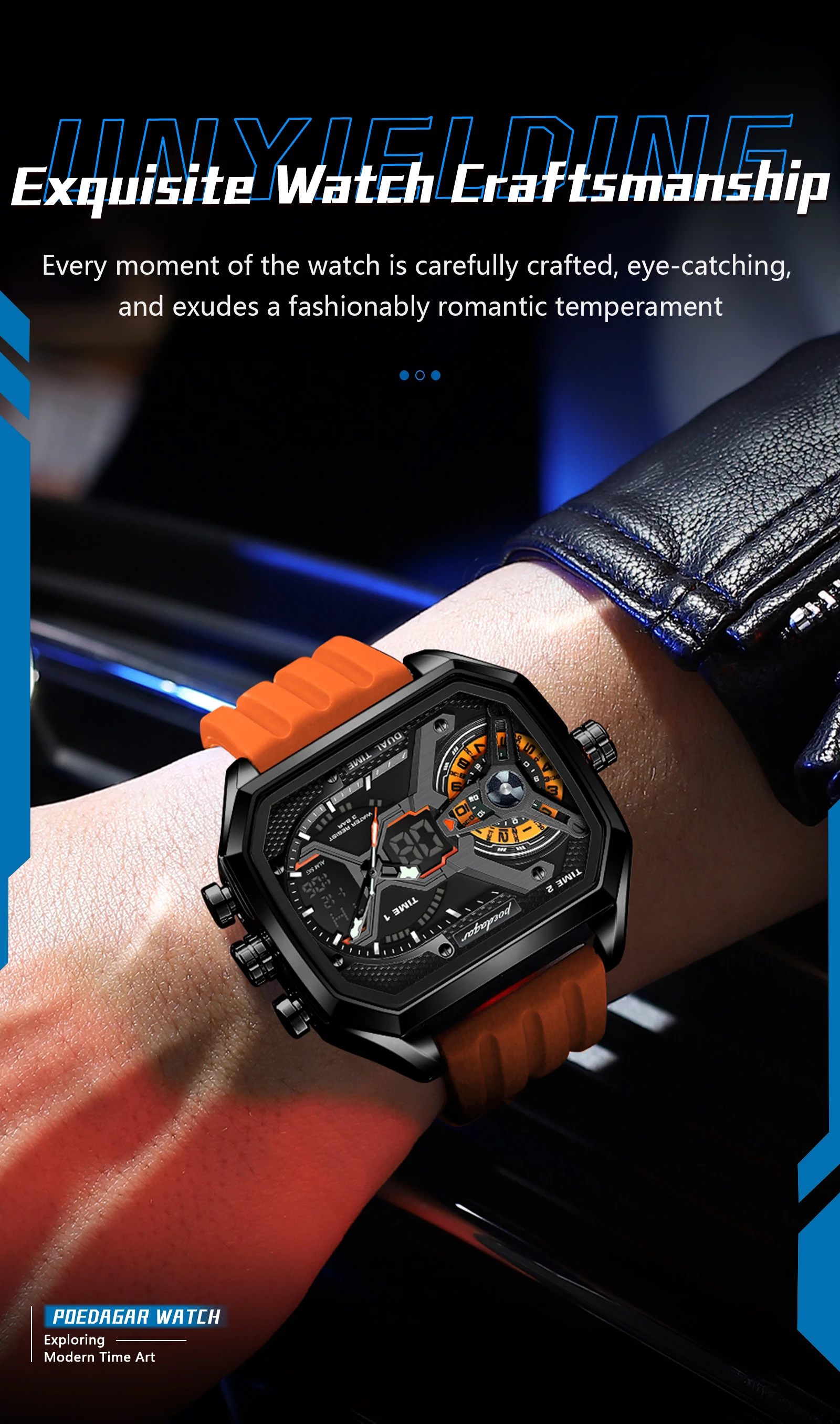 POEDAGAR Sport Männer Armbanduhren Datum Woche Leuchtende LED Mode Mann Uhr Silikon Armband Elektronische Dual Time Quarz herren Uhr – Detail 16