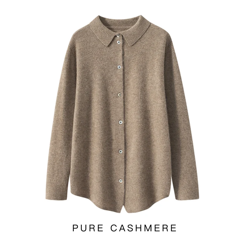 Suéter 2023 de cachemira pura para mujer, cárdigan de punto con cuello tipo POLO, ropa ajustada a la moda, gran oferta, otoño e invierno, 100%