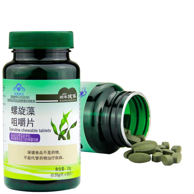 1 bottle 60 pills Spirulina Tablet Rich in Protein Multi Vitamins Wafers Algae Alga Spirulina Powder Anti-Fatigue Loss Weight