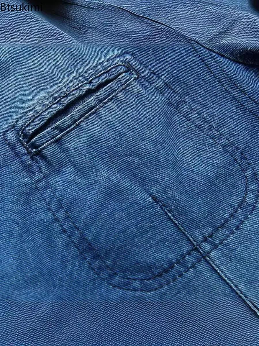 New Men's Denim Blazer Business Casual Vintage Suit Coats High Quality Slim Cotton Denim Jacket Spring Autumn Men Jean Suit Tops