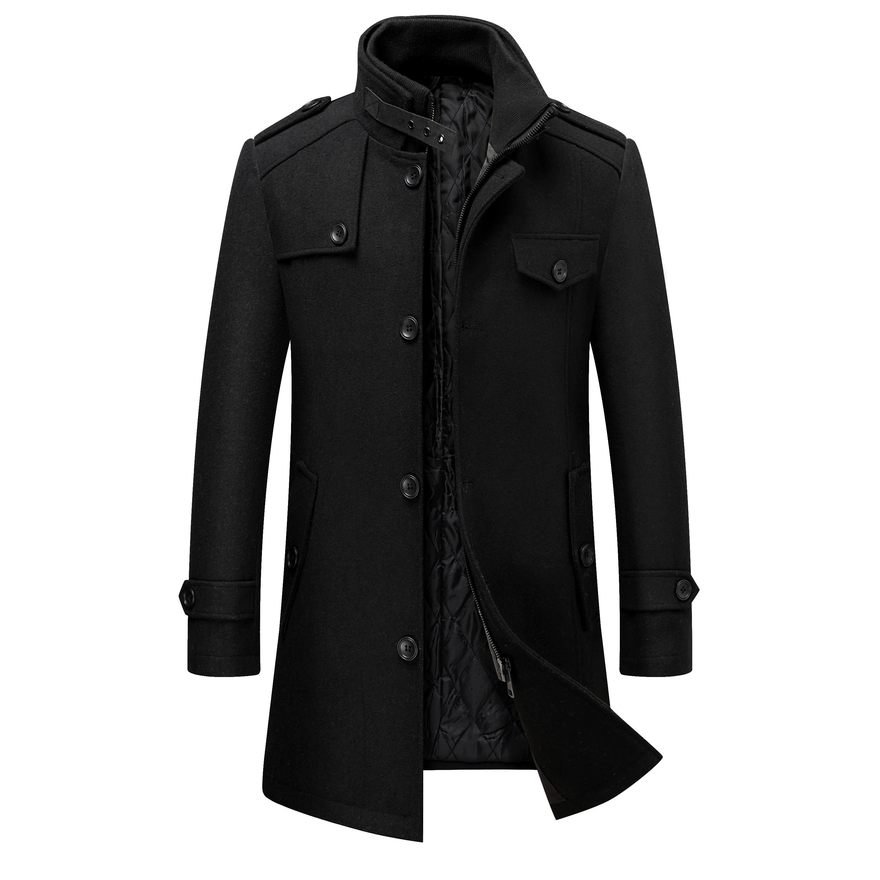 

Men's Notch Lapel Double Breasted Long Trench Coat Casual Cotton Blend Peacoat