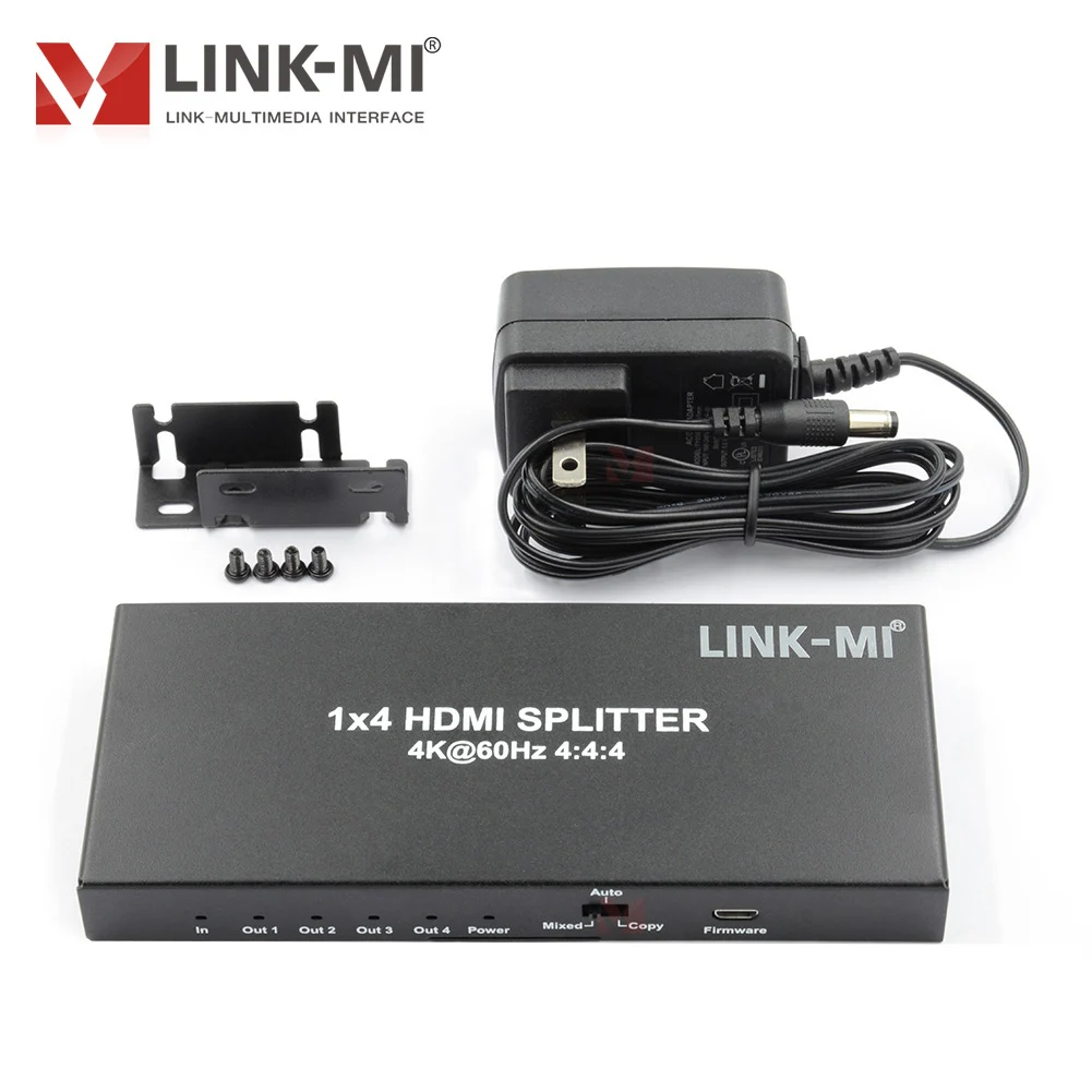 Разветвитель HDMI 2.0 1x4, 4K при 60 Гц, 4:4:4, HDCP2.2, HDDR 18 Гбит/с для ТВ-монитора Ultra HD, поддержка глубокого цвета 3D, 7,1-канальный аудио