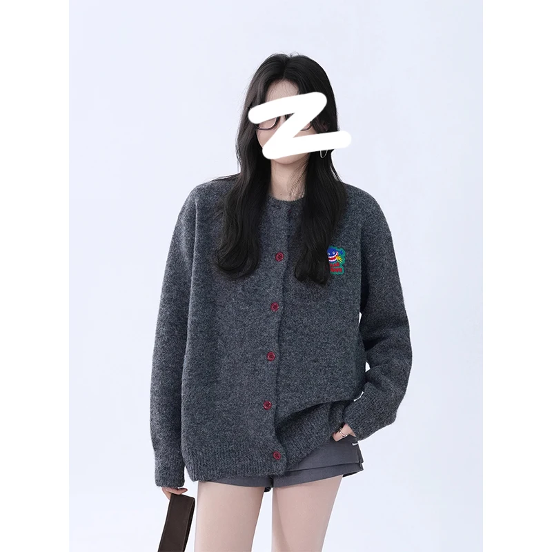 Cardigan en tricot gris pour femme, tenue Vintage américaine, coupe ample, manches longues, vêtements d'extérieur, décontracté, élégant, Kpop, Streetwear, Y2k, automne 2025