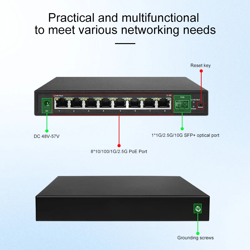 HICOMDATA Poe Switch 10gb 2 5 Gb Ethernet 1 SFP 8 POE RJ45 Ports 10G Uplink Unmanaged Switch Network