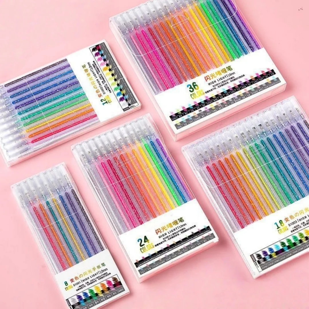 48/36/24Pc Colorful Glitter Gel Pens, Watercolor Pens, Highlighters - Specifically Designed for Student Journals, Children's Doodling, and Coloring