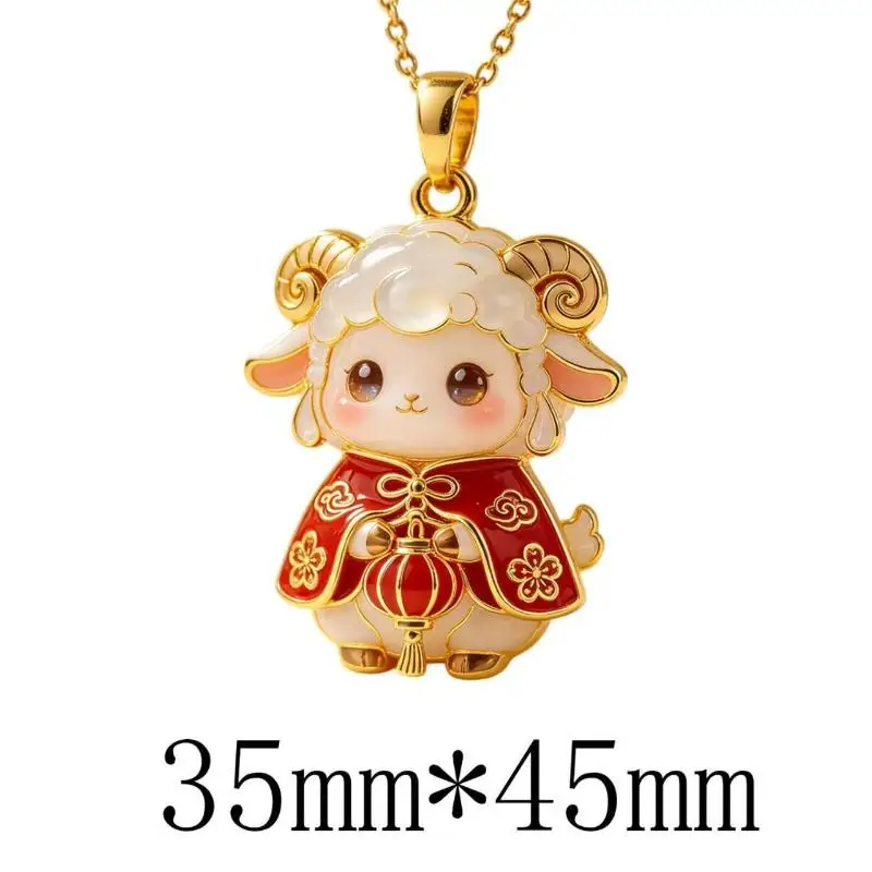 Cute Cartoon Sheep Pendant Necklace Gold Plated Enamel Chinese Design For Spring Festival Gifts Daily Wear Women Girls