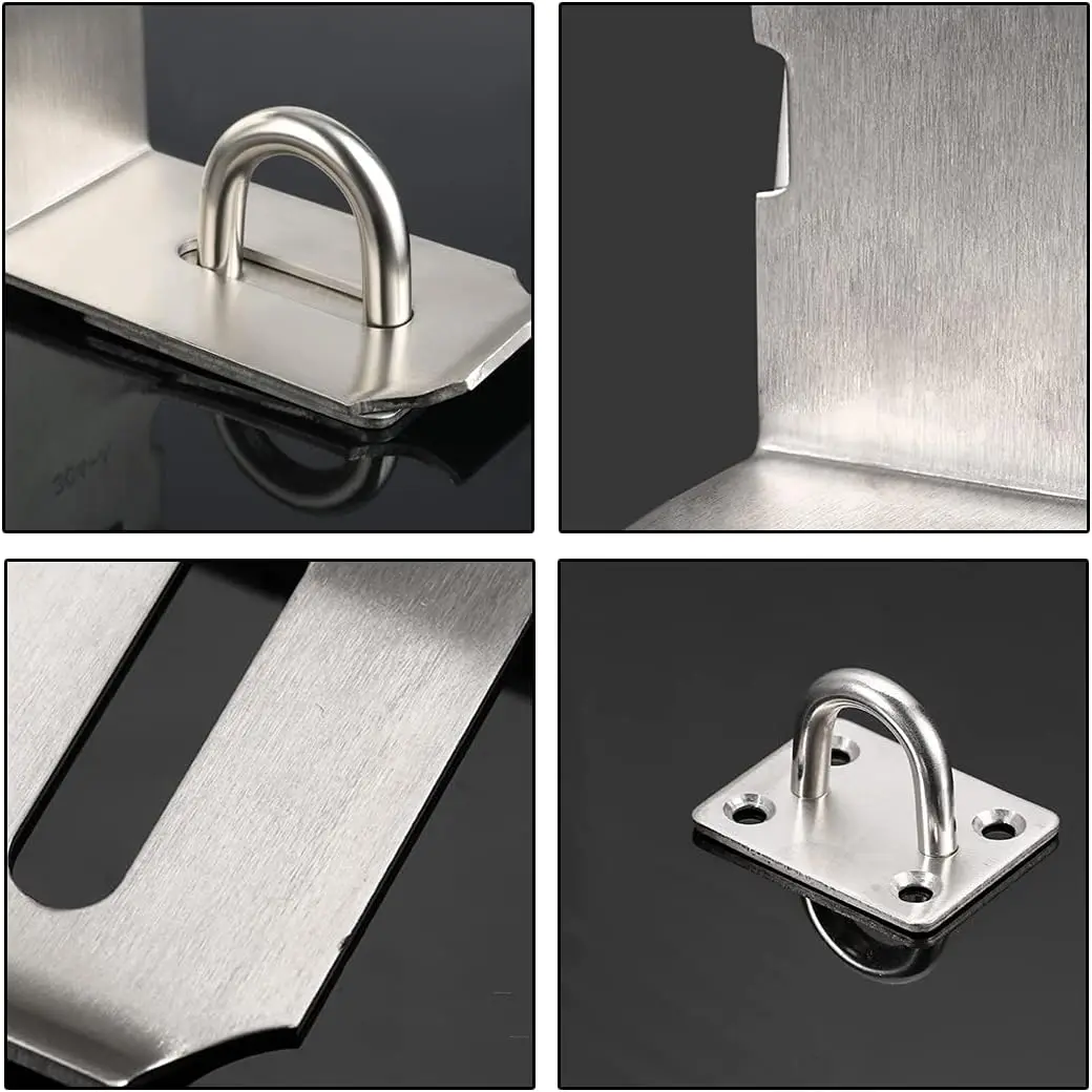 90 Degree Door Hasp Latch 304 Stainless Steel Safety Right Angle Locking Latch Door Clasp Hasp Lock with Screws