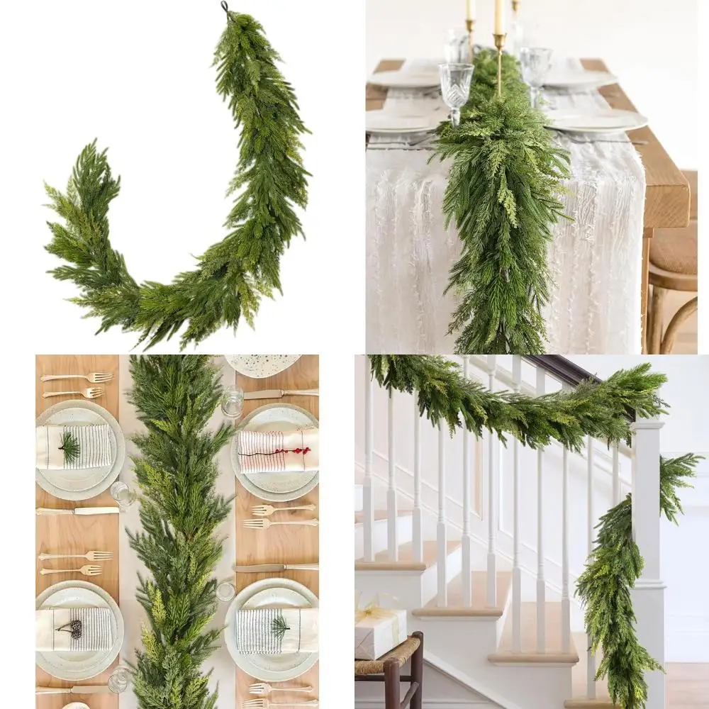 

6-футовая реалистичная искусственная гирлянда Norfolk из сосны и кедра на Рождество, подходит для внутренних и наружных украшений