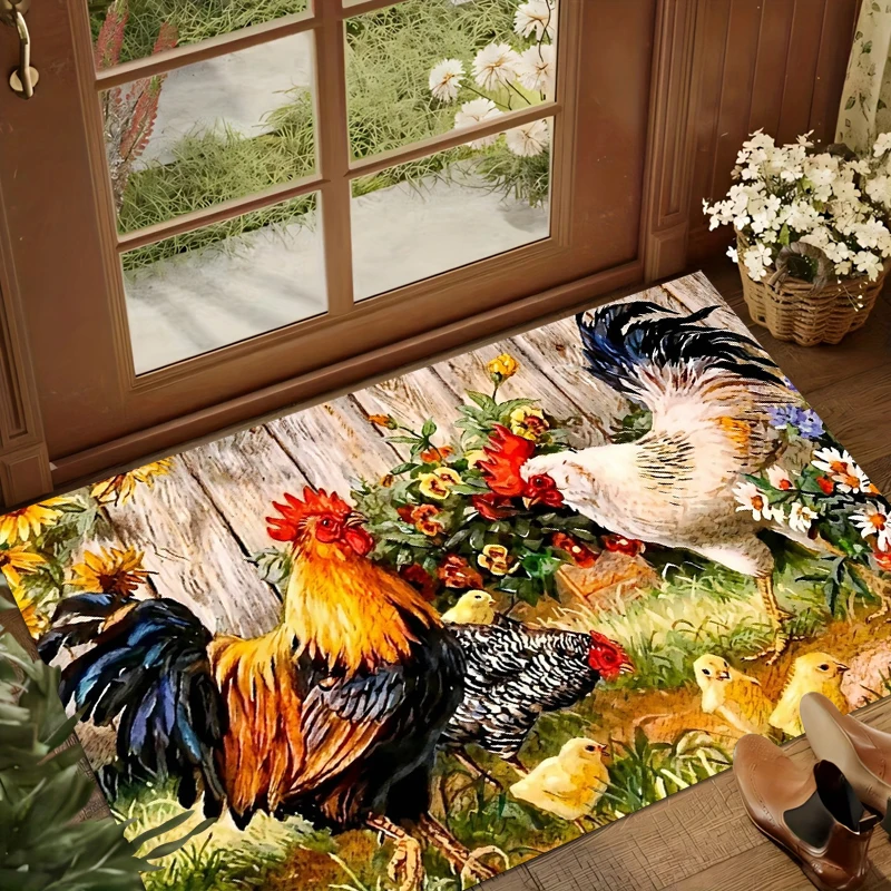 

Коврик для пола с изображением петуха, декоративный коврик для курятника, нескользящий, моющийся, для прихожей в деревенском стиле, винтажный, для дома.