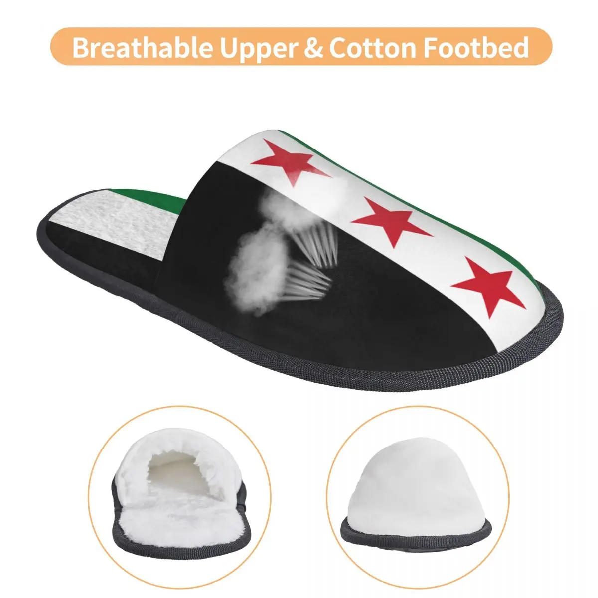 Custom Syrian Arab Republic Three Red Star Syria Flag Comfy Scuff Memory Foam Slippers Women Bedroom House Shoes