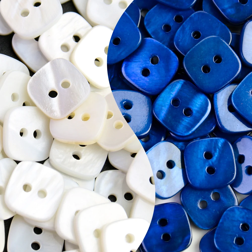 10pcs 10mm Natural Shell Square Button Mother of Pearl Fastener White Blue Color MOP Clothing Shirt MOP Ornament Accessory