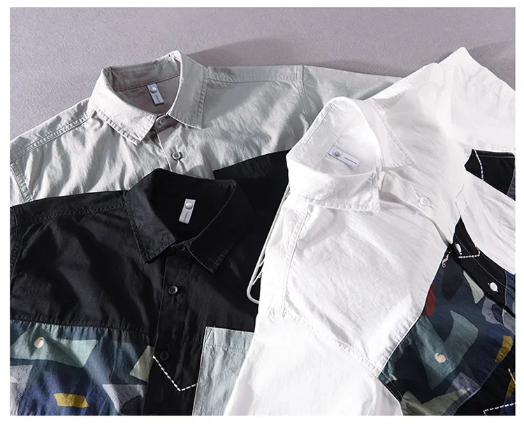 

Summer Short Sleeve New in Shirts Male Streetwear Men Fashion Tops Casual Pure Cotton Patchwork Printed Shirt Youth Loose Shirts
