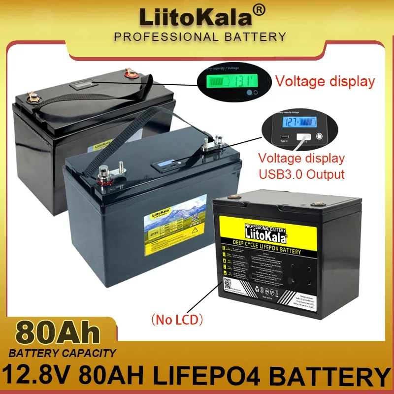 12v 80AH 4s LiFePO4 Battery 12.8V Lithium Iron Phosphate RV Cycles Inverter Car lighter Batteries 14.6V 10A Charger Tax Free