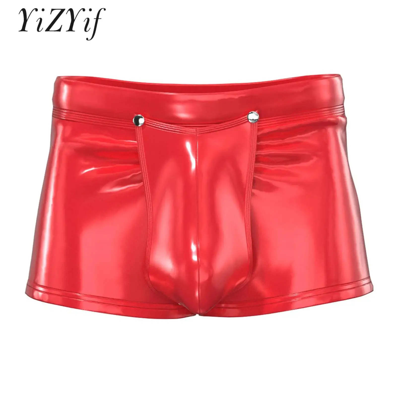 Men's Latex Skinny Bulge Pouch Underwear Lingerie Swim Trunks Short Pants Solid Buckled/Zipper Crotchless Boxer Shorts Hot Pant