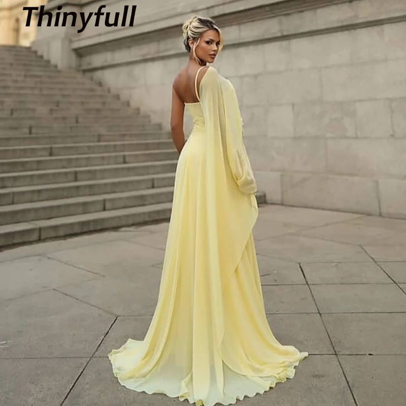 

Thinyfull Chiffon Arab Prom Dress Sleeveless A-line One Shoulder Evening Dresses Long Formal Gown Robe De Soirée Customized