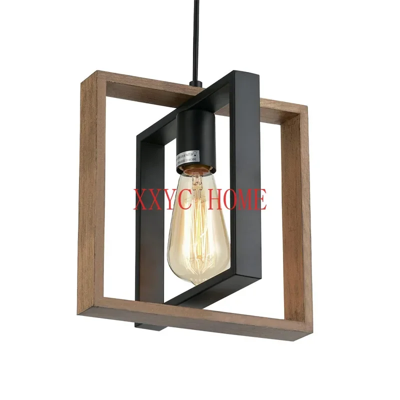 

American Country Woodcraft Ceiling Lamp Vintage Industrial Style Loft Restaurant Kitchen