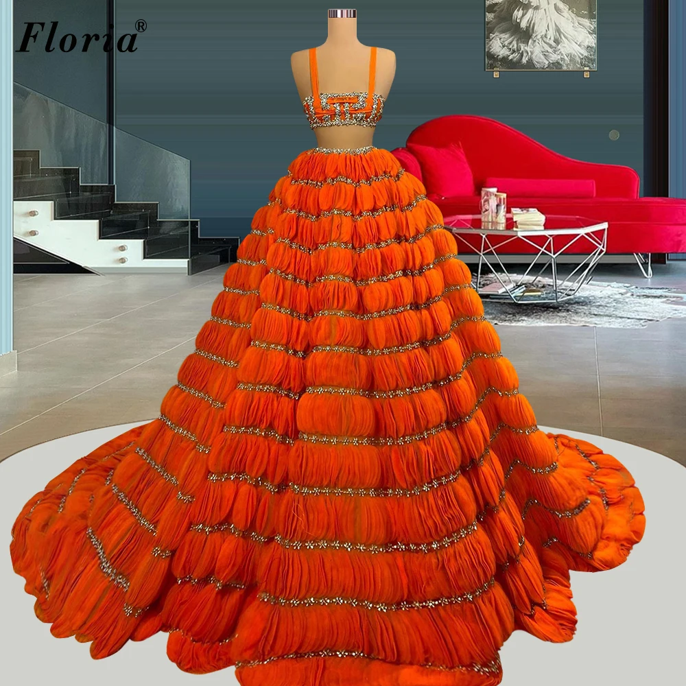 

Vestidos De Fiesta Luxury 2 Pieces Orange Evening Dresses A-Line Middle East Gorgeous Celebrity Dresses For Women Pageant Gowns